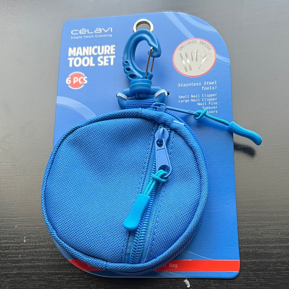 NWT celavi manicure tool set with carabiner clip hand held backpack nail clipper